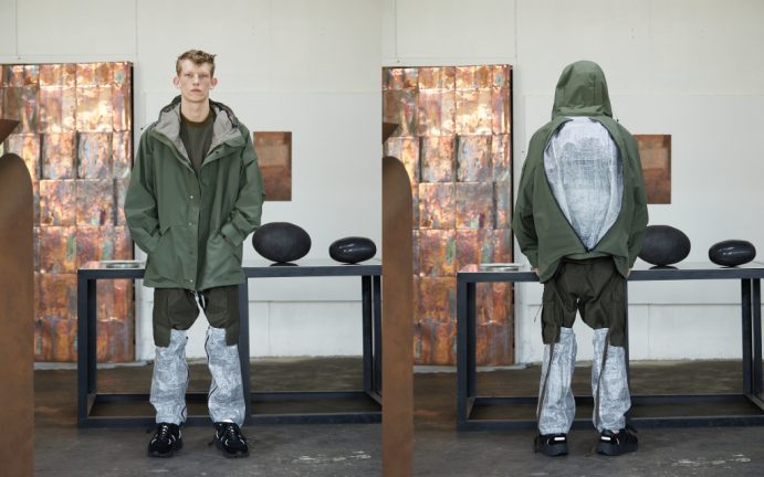 特殊ジッパーで変化するミーンズワイルの全天候型ミリタリーコート